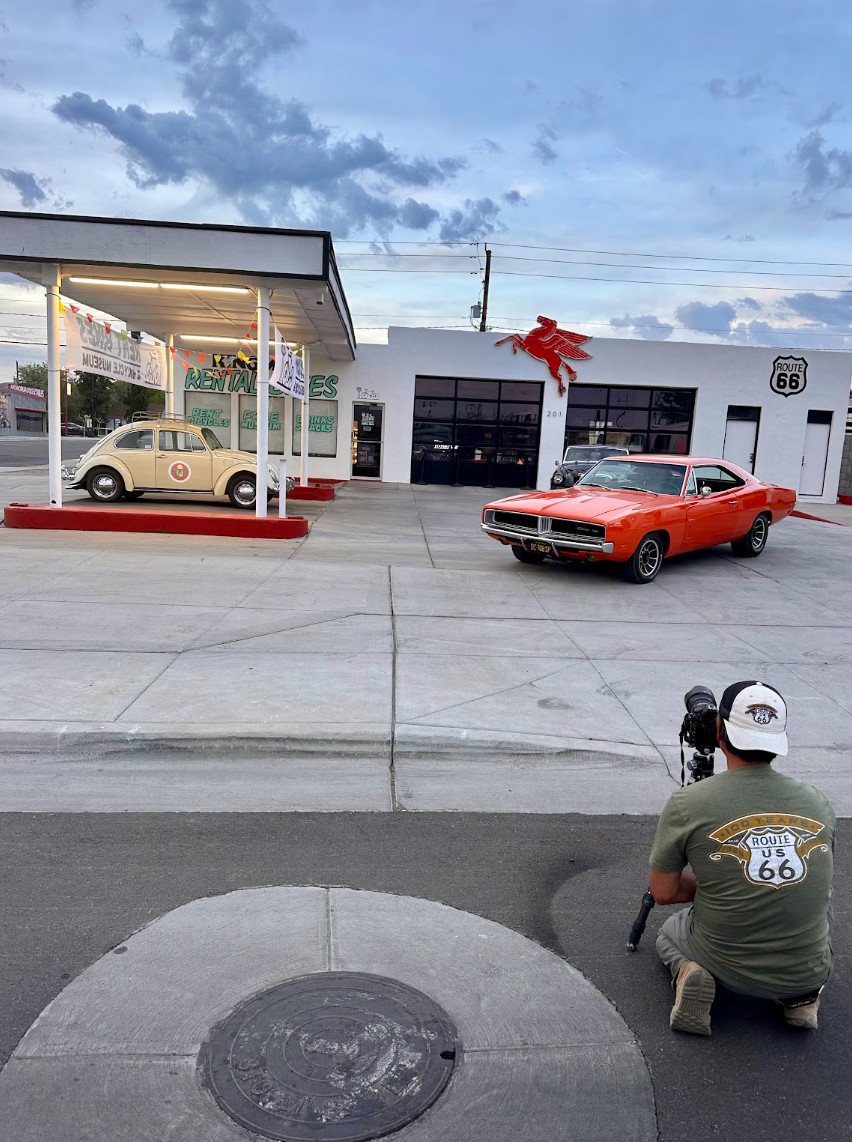 Orange 1969 Dodge Charger photographed at a Route 66 location